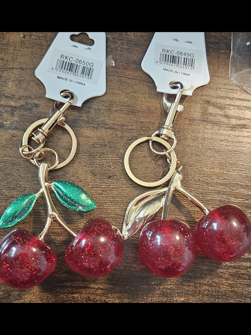 Sparkling Cherry Keychain Bag Charm - Red & Green